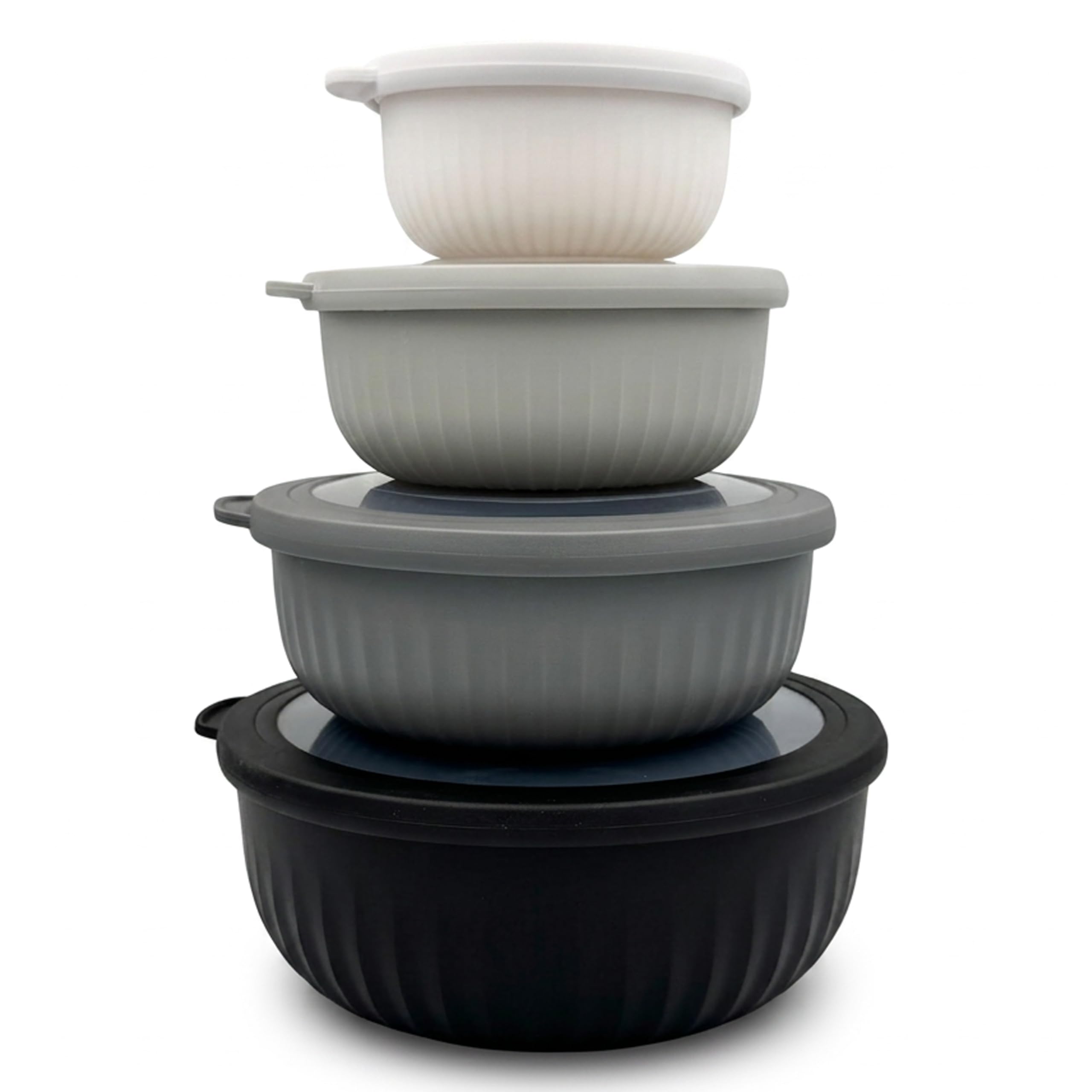 GEM+ | Food Storage Containers Set of 4 with Lids, Airtight Kitchen Storage Bowls, Plastic Food Containers for Meal Prep, Leftovers, Stackable Nesting Food Storage Set (Black)