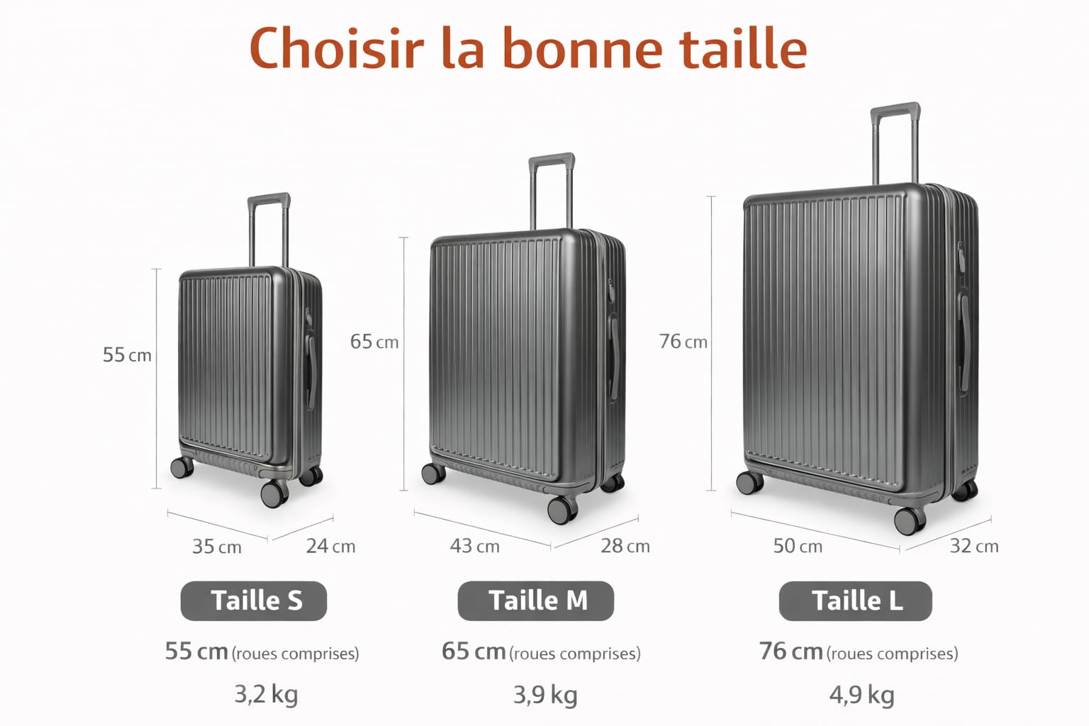 Valise Cabine 55 cm Compatible Avion – Bagage à Main Rigide en ABS, Extensible, avec Serrure TSA – Port USB, Porte-Gobelet, Compartiment Ordinateur – 4 Roues Doubles 360 Gris Anthracite