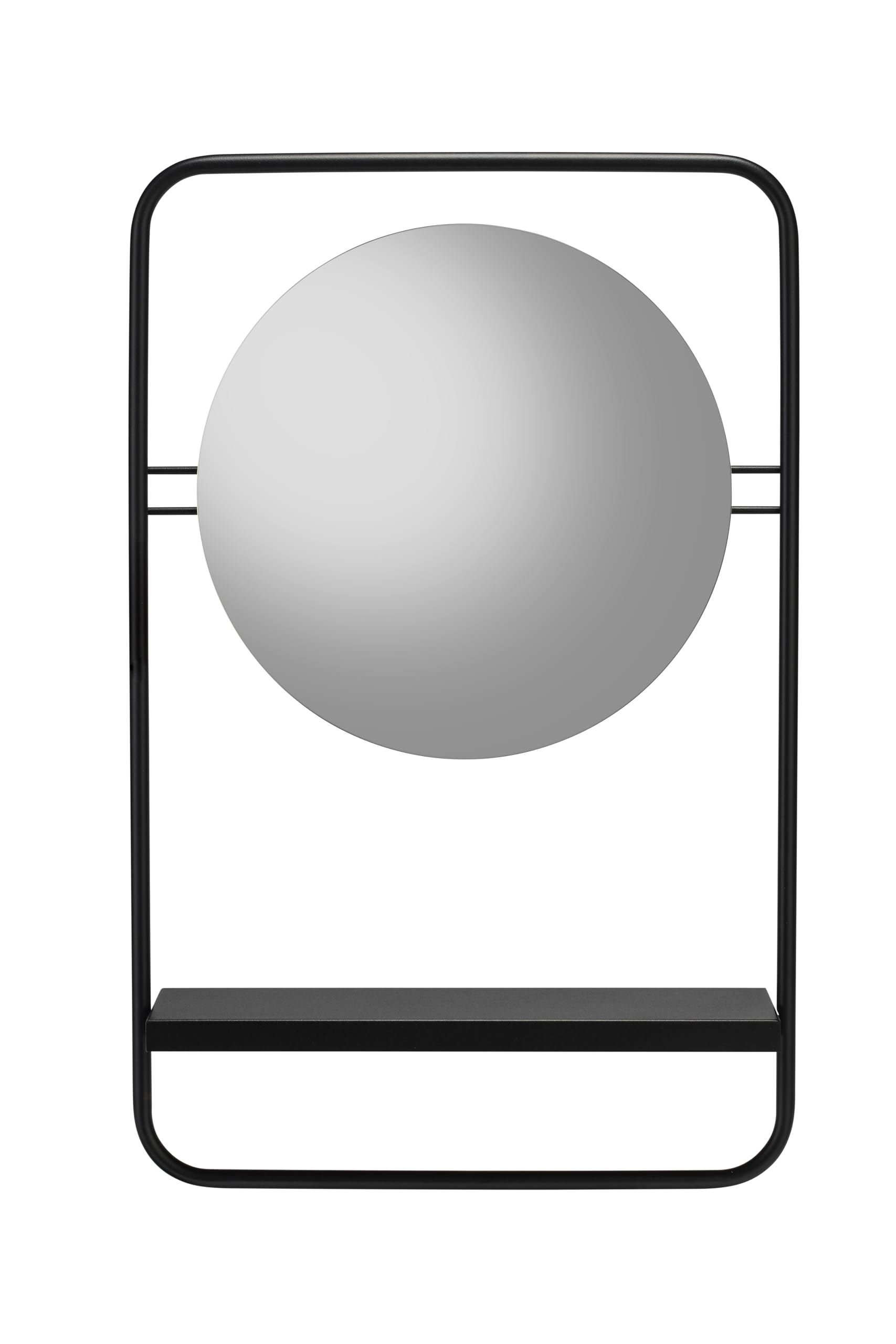 Croydex Furzton Ronde badkamerspiegel met plank, 4 mm spiegelglas, matzwart stalen frame, wandmontage, eigentijdse stijl