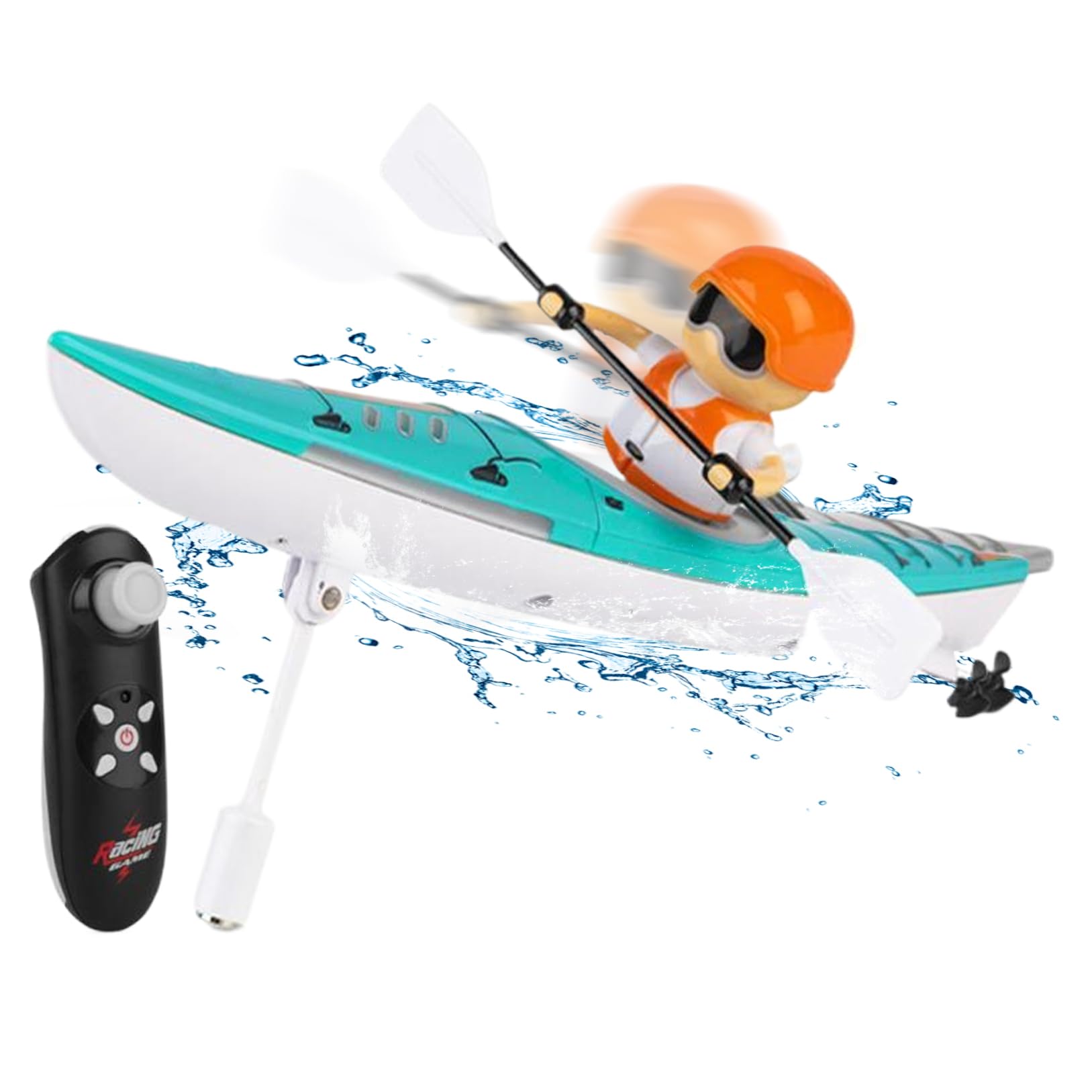 Bateau télécommandé de compétition, kayak télécommandé 2, 4 GHz, rechargeable, LED simplifiée, anti-basculement, double mode de conduite, jouets aquatiques d'extérieur pour enfants et adultes (bleu