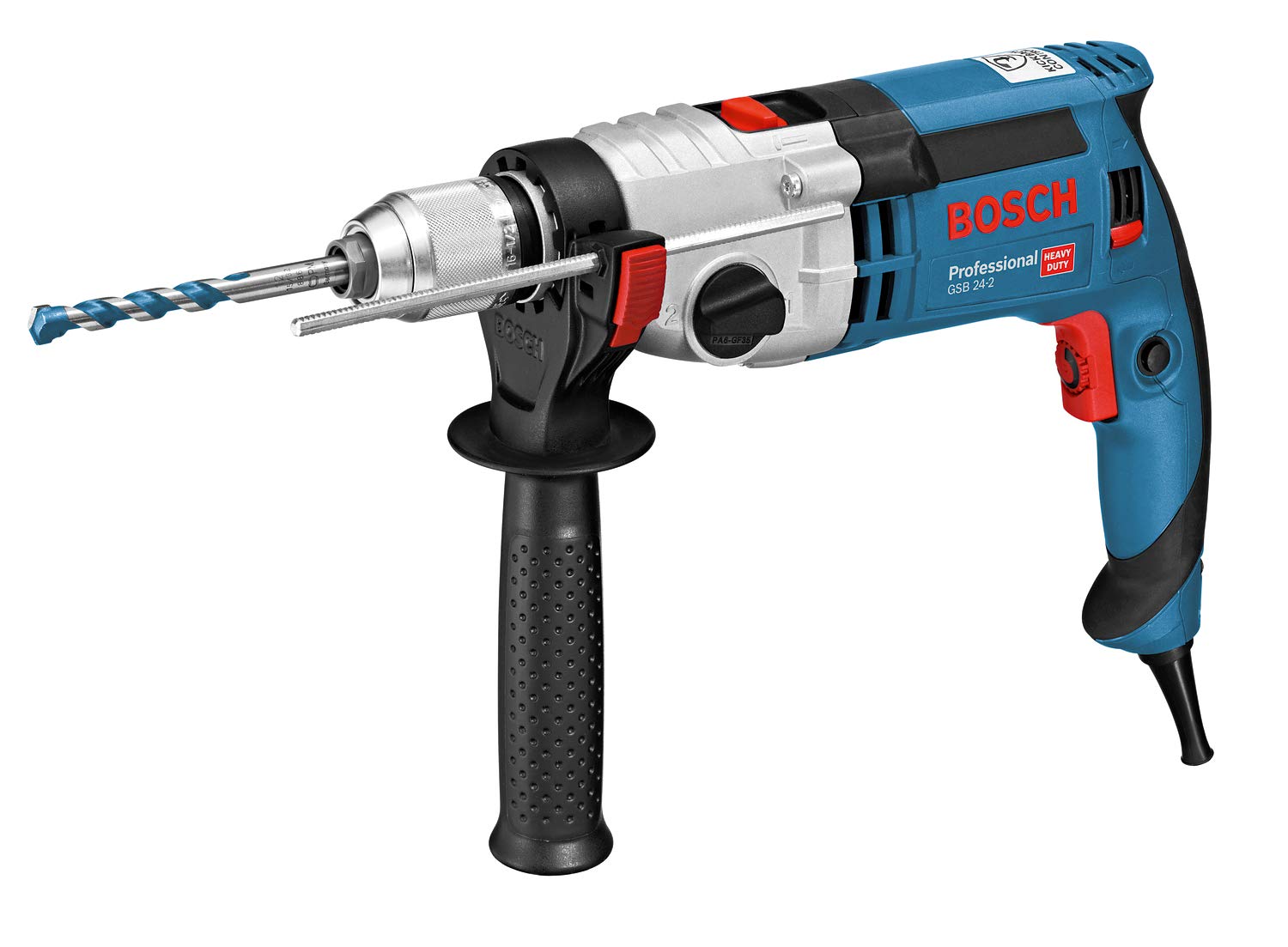 Bosch Professional perceuse à percussion GSB 24-2 (puissance 1 100 W, couple max. : 40/14,5 Nm, avec mandrin automatique, poignée auxiliaire, butée de profondeur, L-Case)