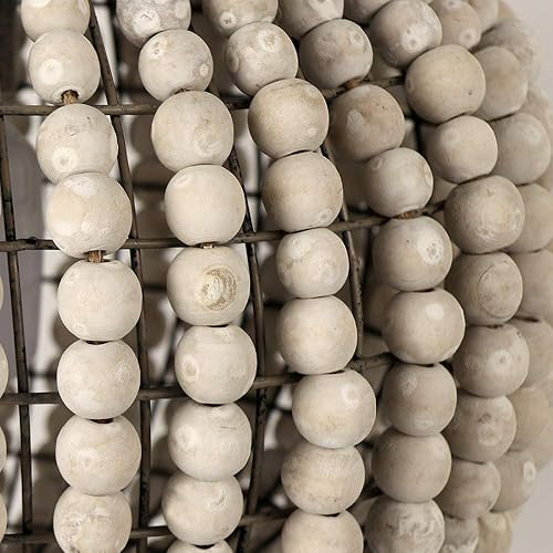 Miniatura 6 de Newrays Lámpara de araña con cuentas de madera, estilo bohemio, bohemio, playa, lámpara de techo (globo blanco grisáceo, 11.81 x 14.56 pulgadas)