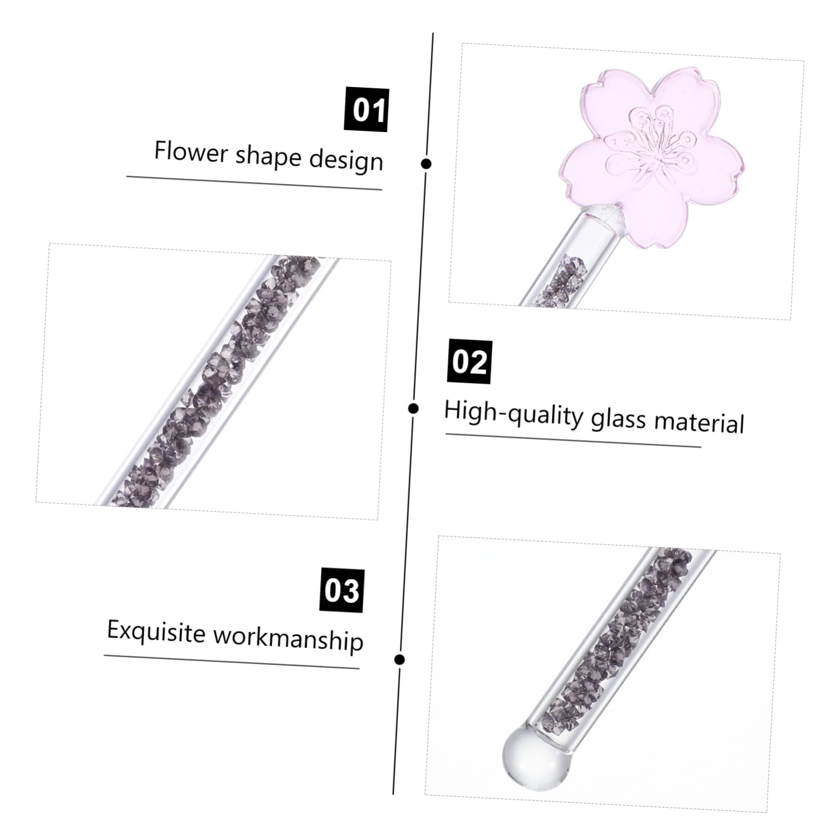 Wakauto Glass Stirring Rod Long Handle Flower Stirrer Drink Muddler Juice Stick for Bar Home