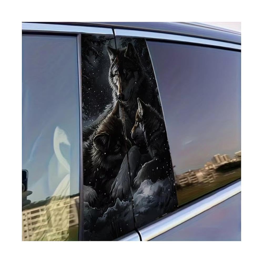 Dabhuoc One Color Car Parts 2Pcs Car Window Pillar Stickers Wolf Family Glossy Protective Polyethylene Film