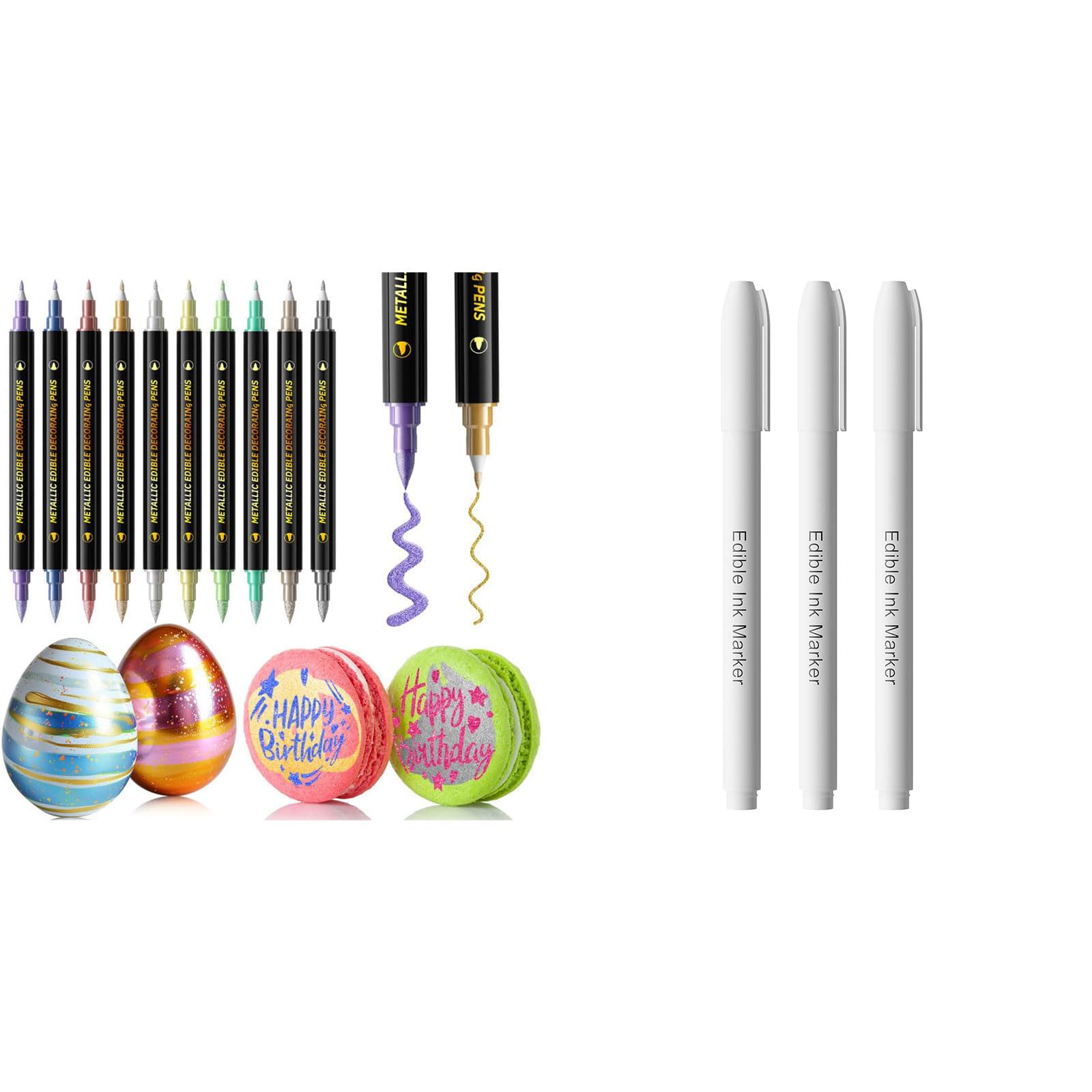 10Pcs and 3Pcs Jewem Edible Markers for Cookie Decorating, Upgrade Grade Metallic Markers Gold Shimmering Pens, for Decorating Cakes, Fondant, Frosting, Easter Eggs, Macaron