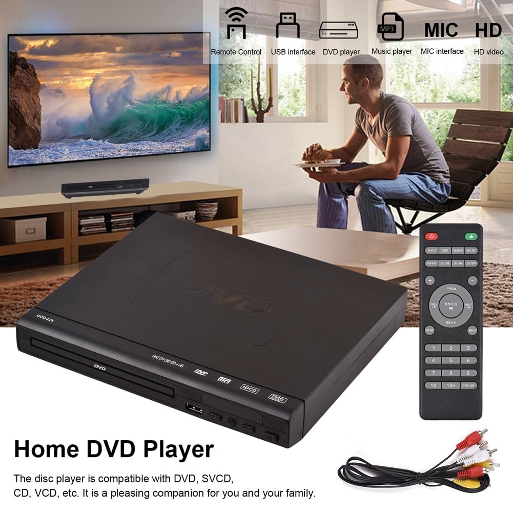 DVD-225 - Reproductor de DVD digital para salida AV con mando a distancia para TV, VCD, reproductor de DVD, enchufe europeo