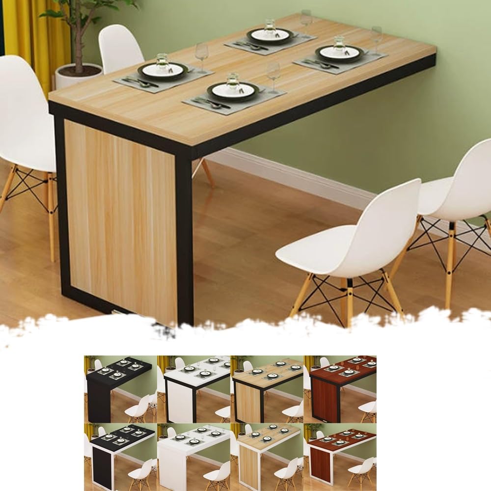 KLGFBDC Wall-Mounted Folding Table for Home Office & Kitchen Drop Leaf Design Space-Saving Computer Desk Walnut Finish 90x60cm (35.4x23.6in) - Perfect for Small Spaces