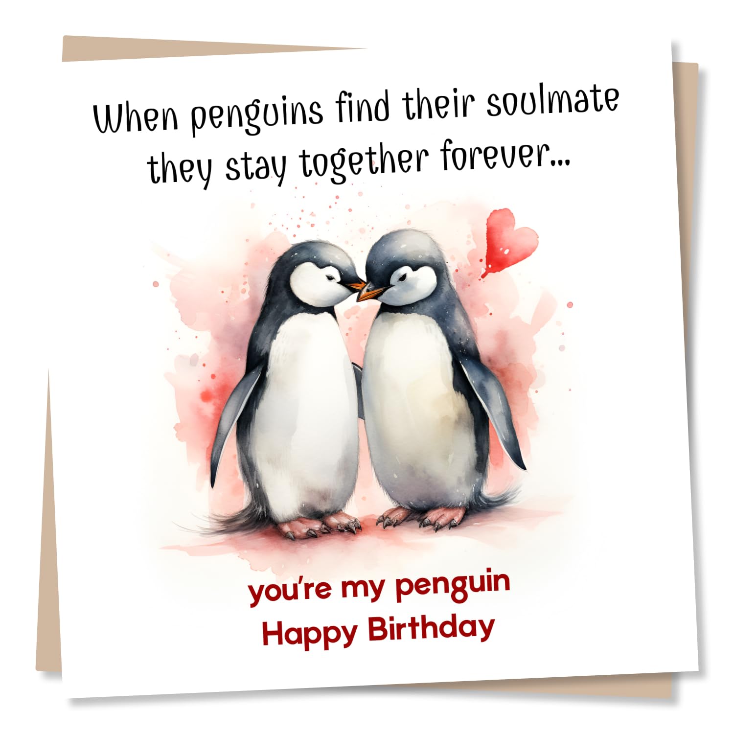 Nokular Birthday Greeting Card – Penguin Soulmate – Romantic Animal Illustration – Blank Inside (135 x 135 mm) – Made in UK – With Envelope