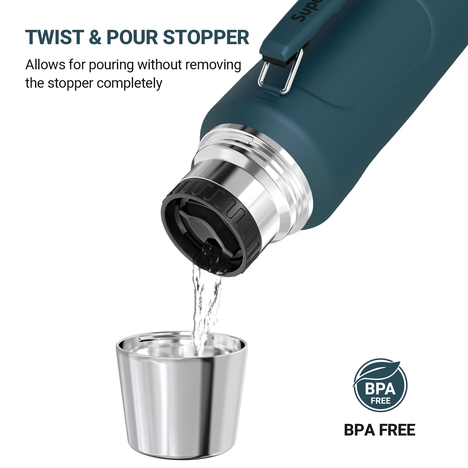 Super Sparrow Stainless Steel Water Bottle - 2L - Wide Mouth Vacuum Insulated Flask - BPA-Free ThermosBottle - Leakproof Lid Doubles as Cup - Image 3