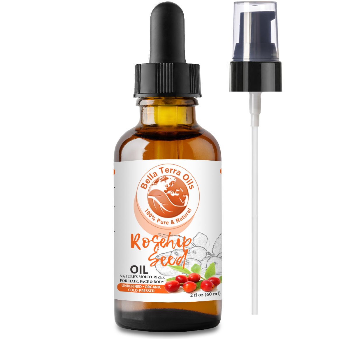 NEW Rosehip Seed Oil. 2oz. Cold-pressed. Unrefined. Organic. 100% Pure. Anti-aging. Hexane-free. Improves the Appearance of Wrinkles, Scars. Natural Moisturizer. For Hair, Skin, Nails, Stretch Marks.