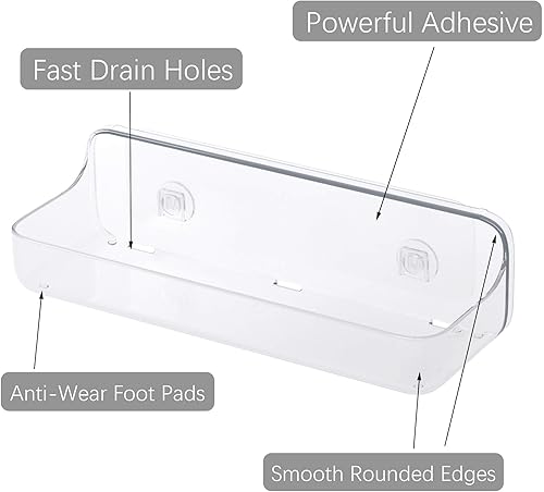 Miniatura 16 de TZAMLI Organizador de ducha transparente con jabonera, estante organizador de ducha adhesivo, estante de plástico montado en la pared, estantes sin