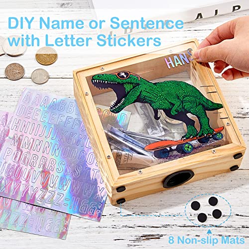 Image of ICOSY Piggy Bank for Kids, Wooden Framed Coin Bank | Personalized Money Box for Kids with DIY Name Alphabet Stickers and Clear Acrylic Window for Money Saving