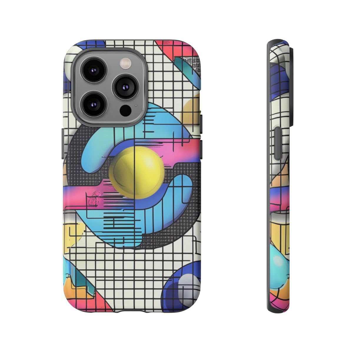 Coque iPhone 14 Pro bleu abstrait rigide mate géométrique coloré - 5
