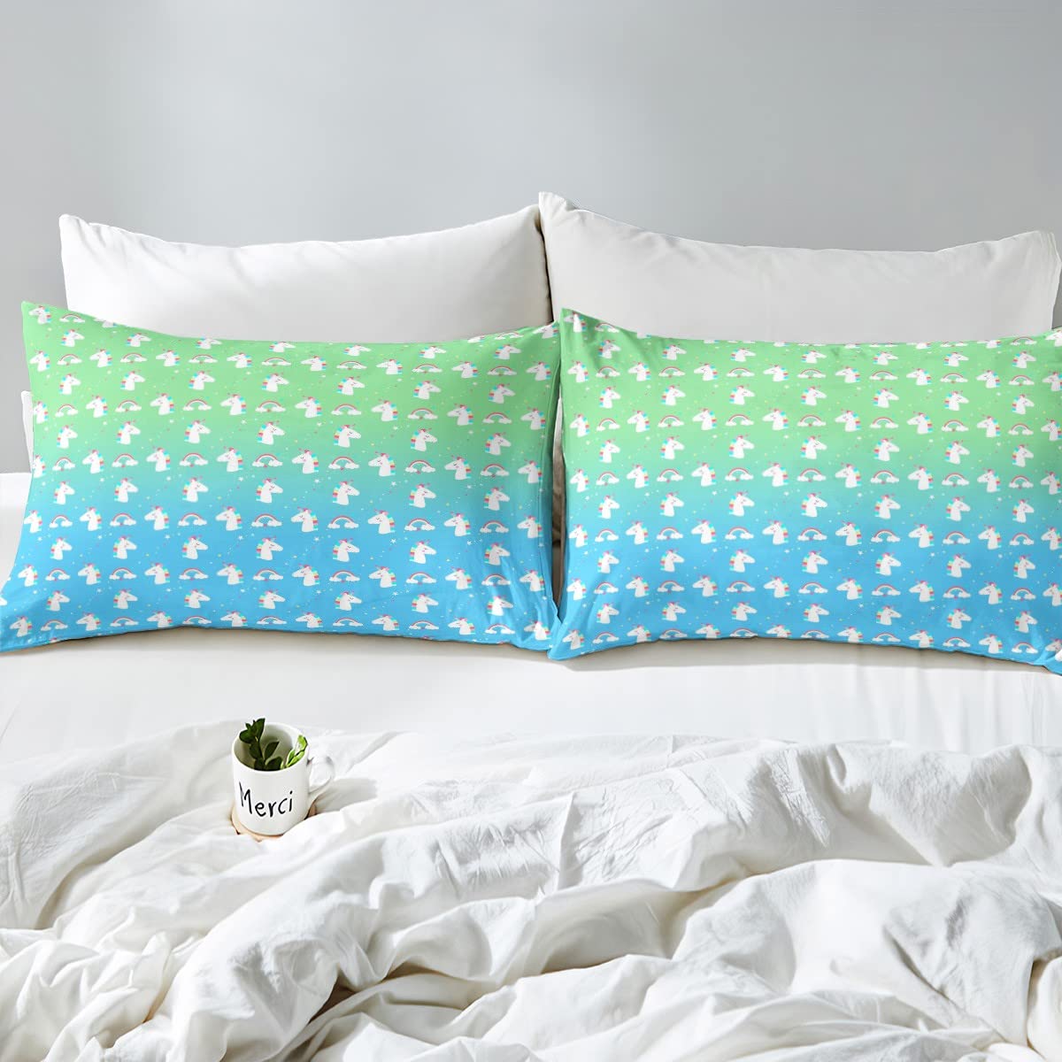 Beddengoedset met eenhoorn voor kinderen, dekbedovertrek met magische dieren, voor jongens, tieners, meisjes, regenboog, fee, cartoon, eenhoorn, dekbedovertrek, kawaii, schattig dromerig paard