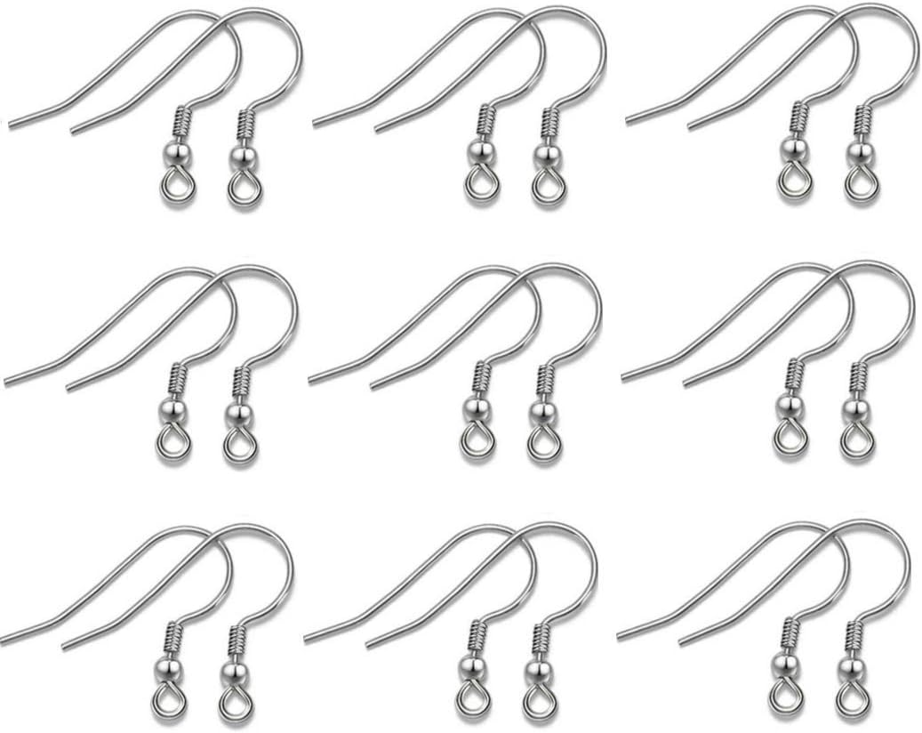 LASSUM 100PCS Stainless Steel Ball & Coil Earring Hooks Findings, Ear Wire for DIY Jewelry Making (Silver,18mm)