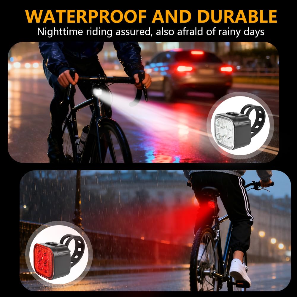 Luci Bici Kit, Impermeabili Luce Bici Anteriore e Posteriore, USB Ricaricabile Luci Bicicletta LED, Molteplici Modalità, Ultra Luminose Luce Bicicletta per Varie Bike da Strada e da Montagna