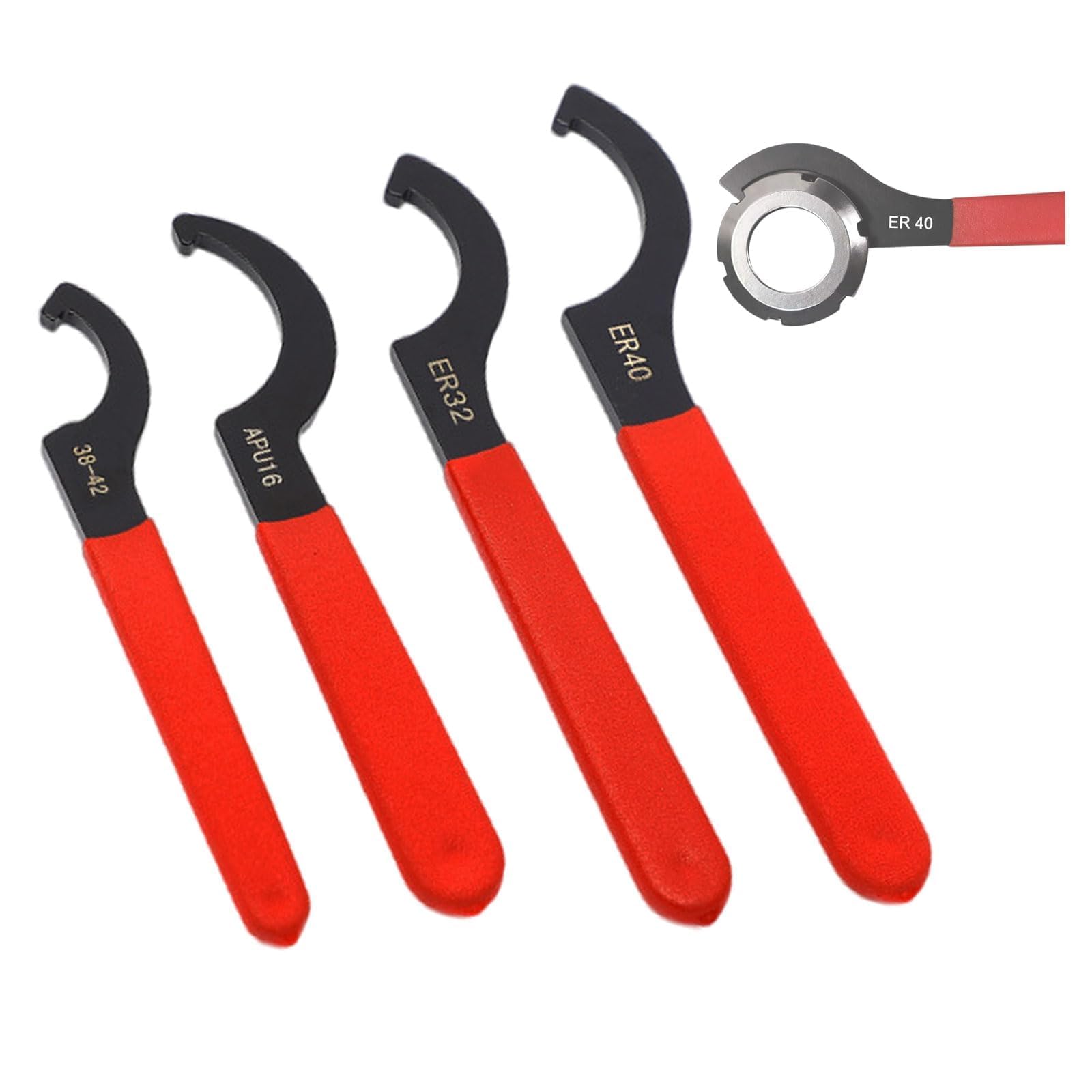Zhyuan Red Pack Of 4 Adjustable Hook Wrenches, C Hook Wrench, Collet Chuck, Non-Slip Handle, For Tightening Or Loosening Nut