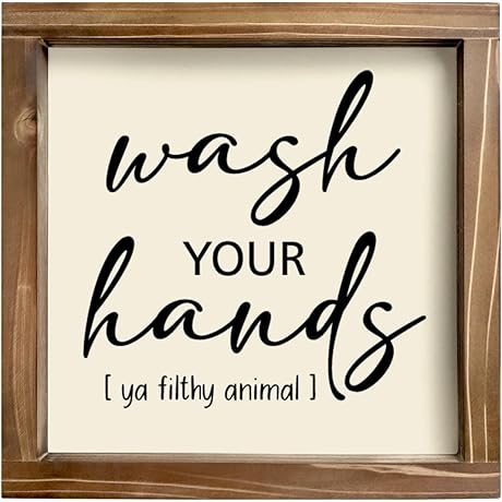 Kas Home Rustic Wood Wash Hands Bathroom Sign