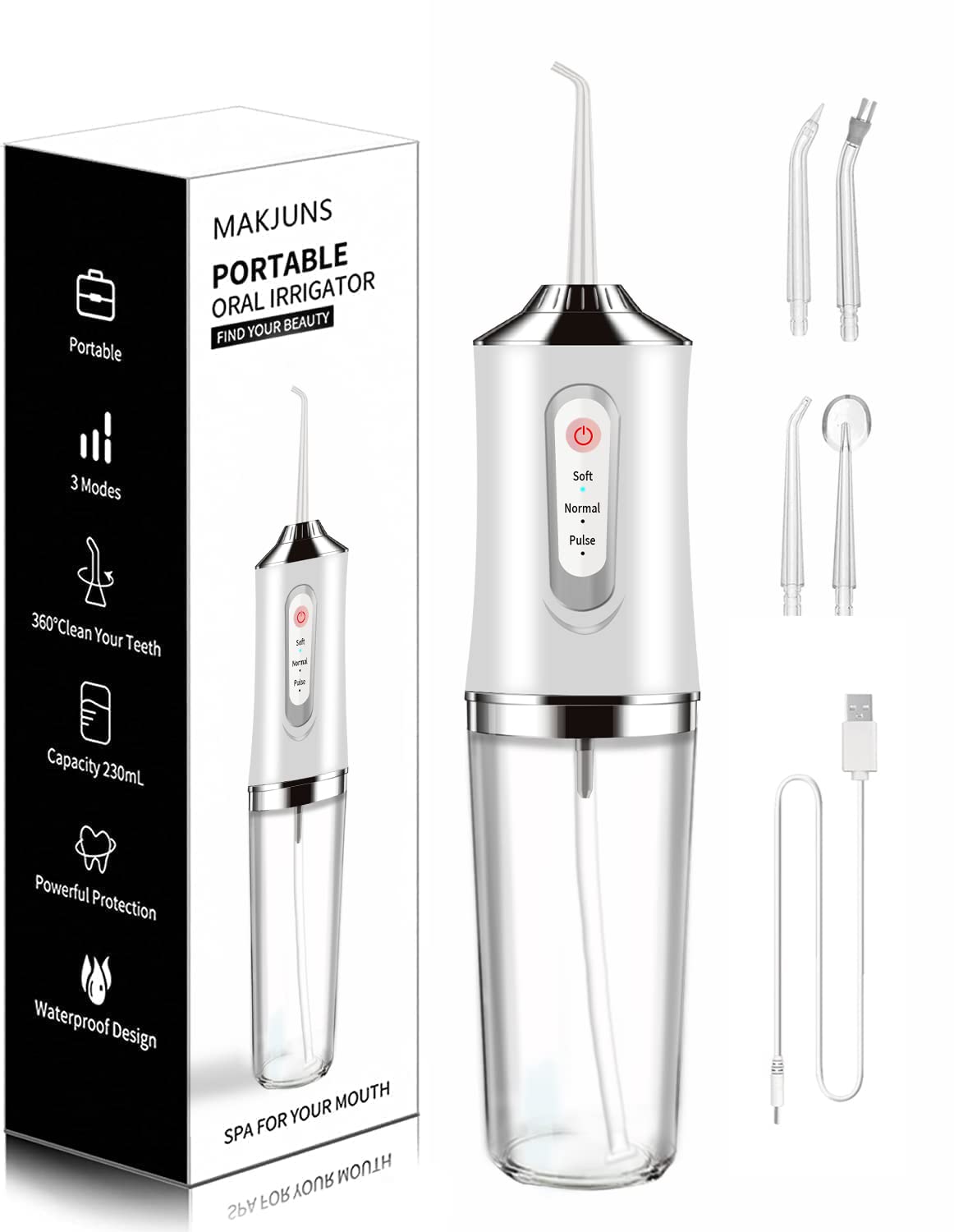Dental Water Flosser for Teeth MAKJUNS 3 Modes Rechargeable Cordless Portable IPX7 Waterproof for Home and Travel (White)-picture-31