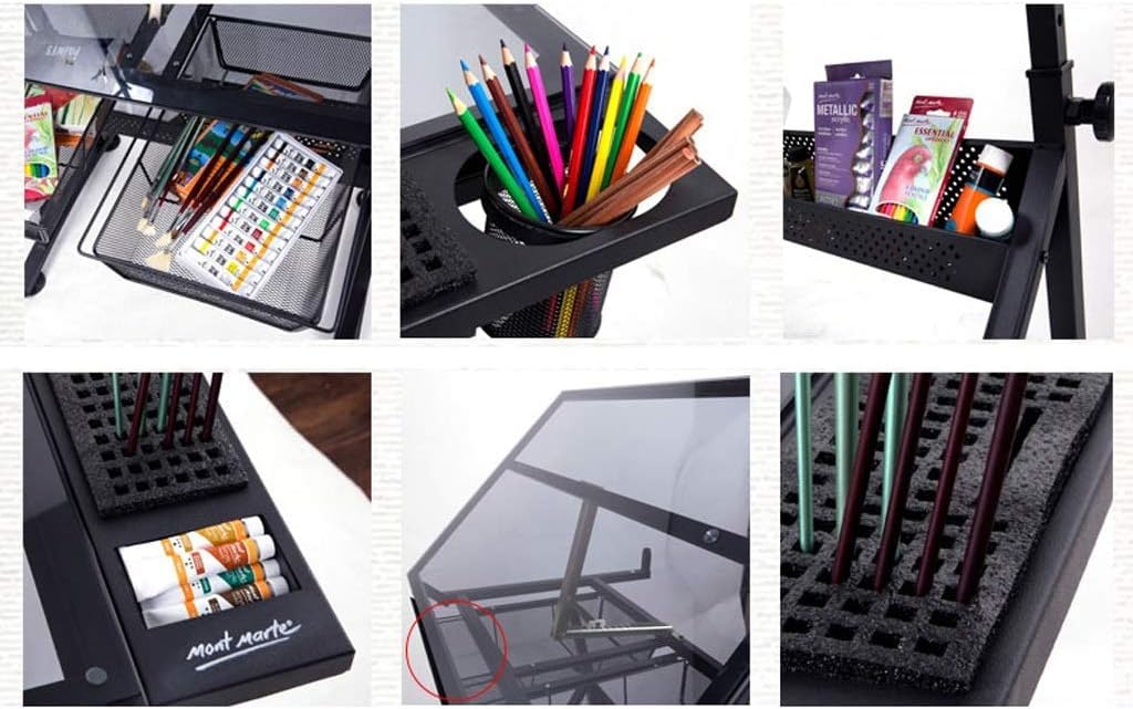 Tavolo da disegno regolabile con piano in vetro – Scrivania artistica inclinabile per artigianato Caratteristiche cassetto portaoggetti perfetto per bambini e adulti – Spazio di lavoro artistico