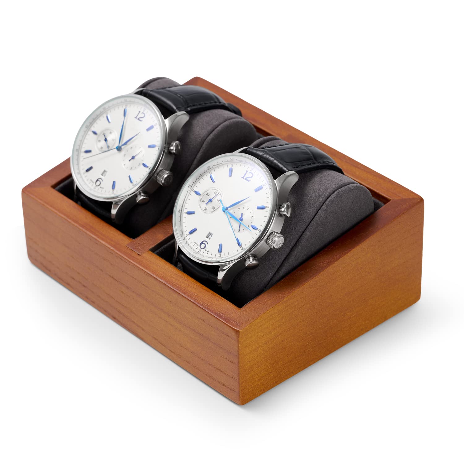 Oirv - Soporte de exhibición de reloj doble de madera maciza con almohada (cuadrado doble, gris)