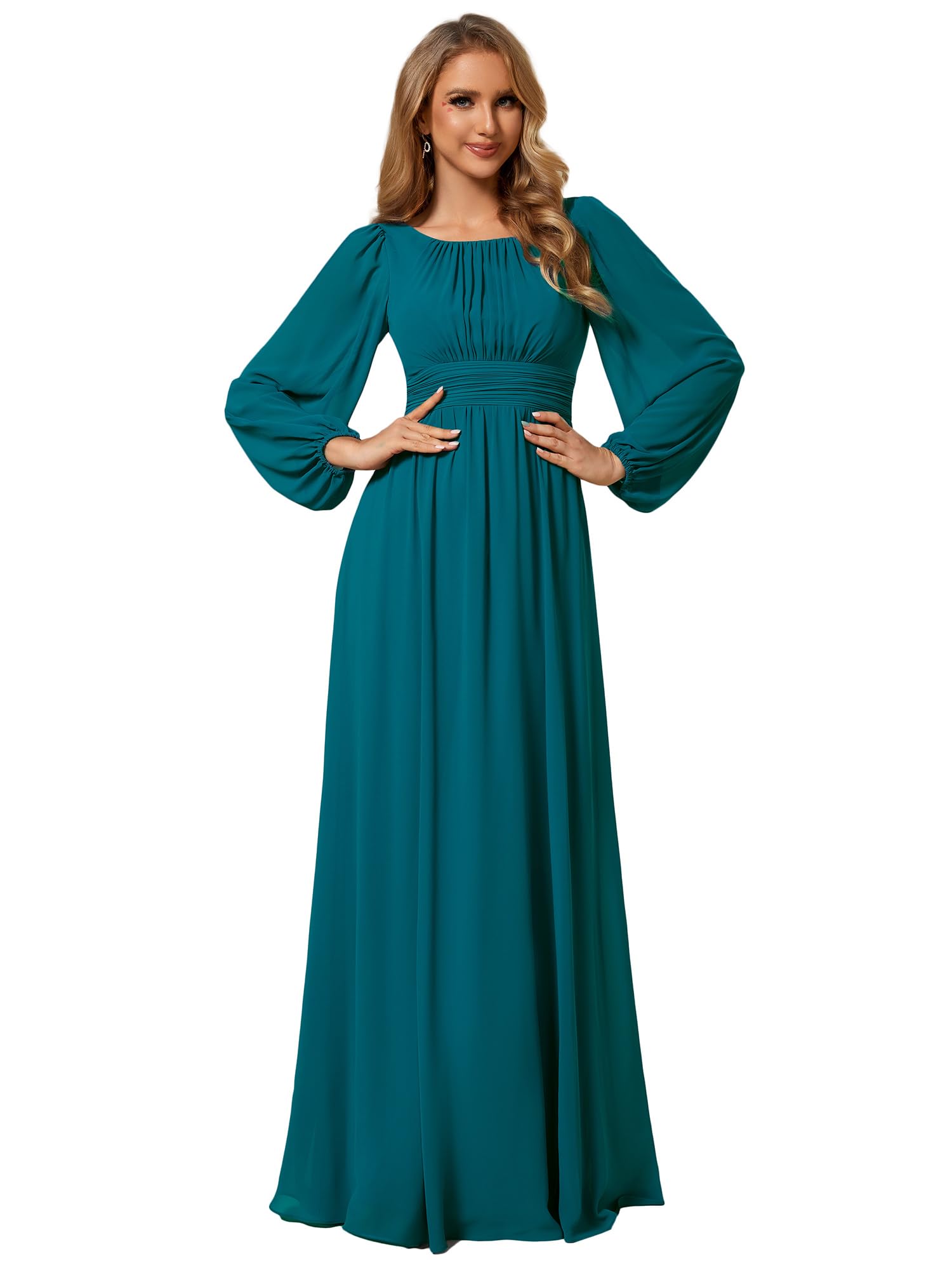 Ever-Pretty Vestido de Fiesta Largo Plisado sin Elasticidad A-línea Corte Imperio Chiffón para Mujer Elegantes 0106B