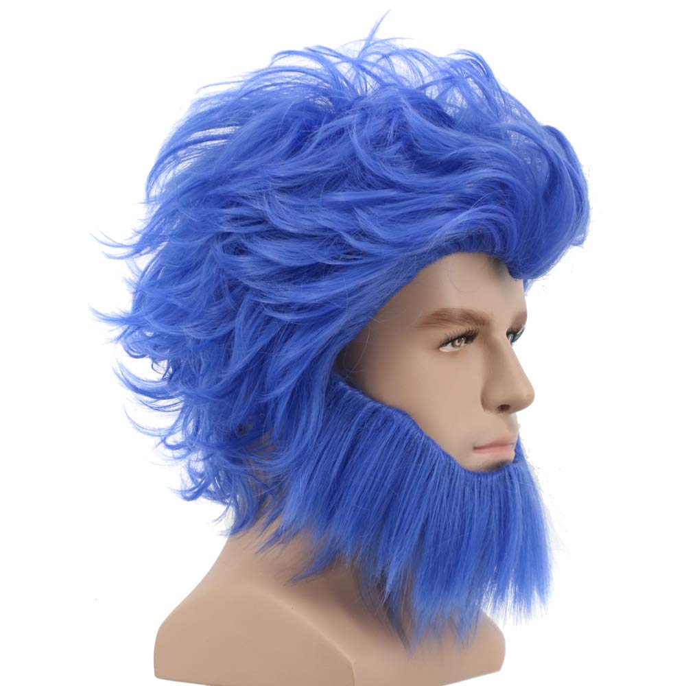 Yuehong Men Short Curly Blue Layered Wig Anime Cospaly Party Costume Hair Heat Resistant Synthetic Fibers Wig Soft Durable - Image 3