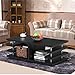 YAHEETECH Modern Black Wood Coffee Table Iron Tube Legs Multi Tier Design with Storage Shelf Living Room Furniture