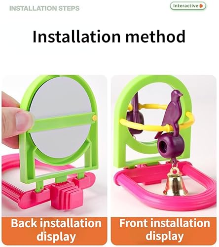 Miniatura 5 de Perca para pájaros con espejo, bola masticable de loro, juguetes de búsqueda de alimentos, juguete interactivo de inteligencia para pájaros con