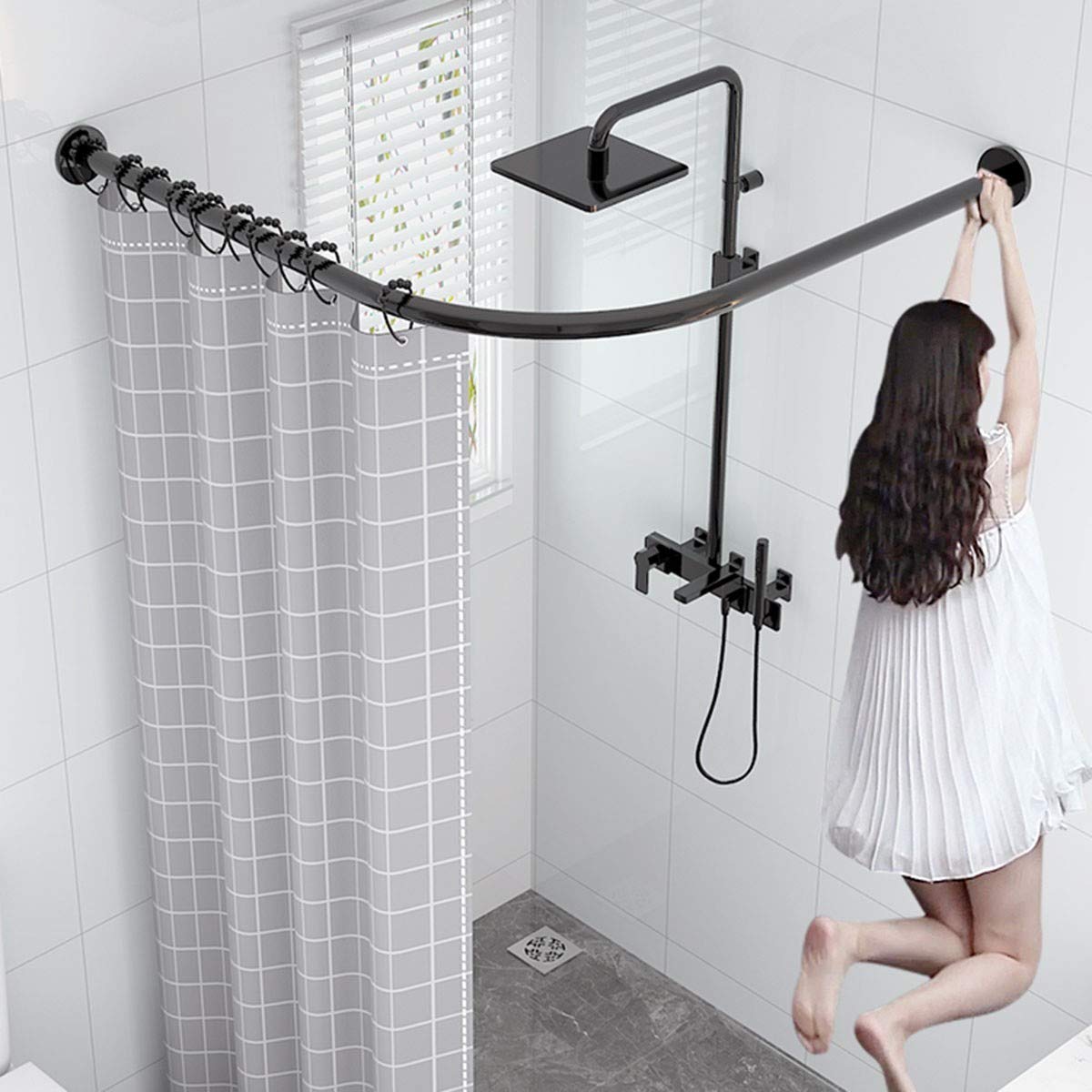 Zenna Home NeverRust - Asta per tenda da doccia, in alluminio, a doppia curva, 50 cm, nickel, 50 to 72-Inch