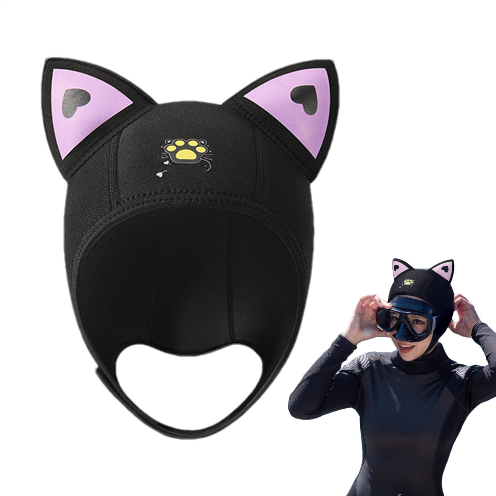 Diving Hat with Cat Ears, 3mm Neoprene Diving Hood 19.69 inches, Thermal Swim Cap for Adults, Underwater Thermal Protection, Comfortable Material
