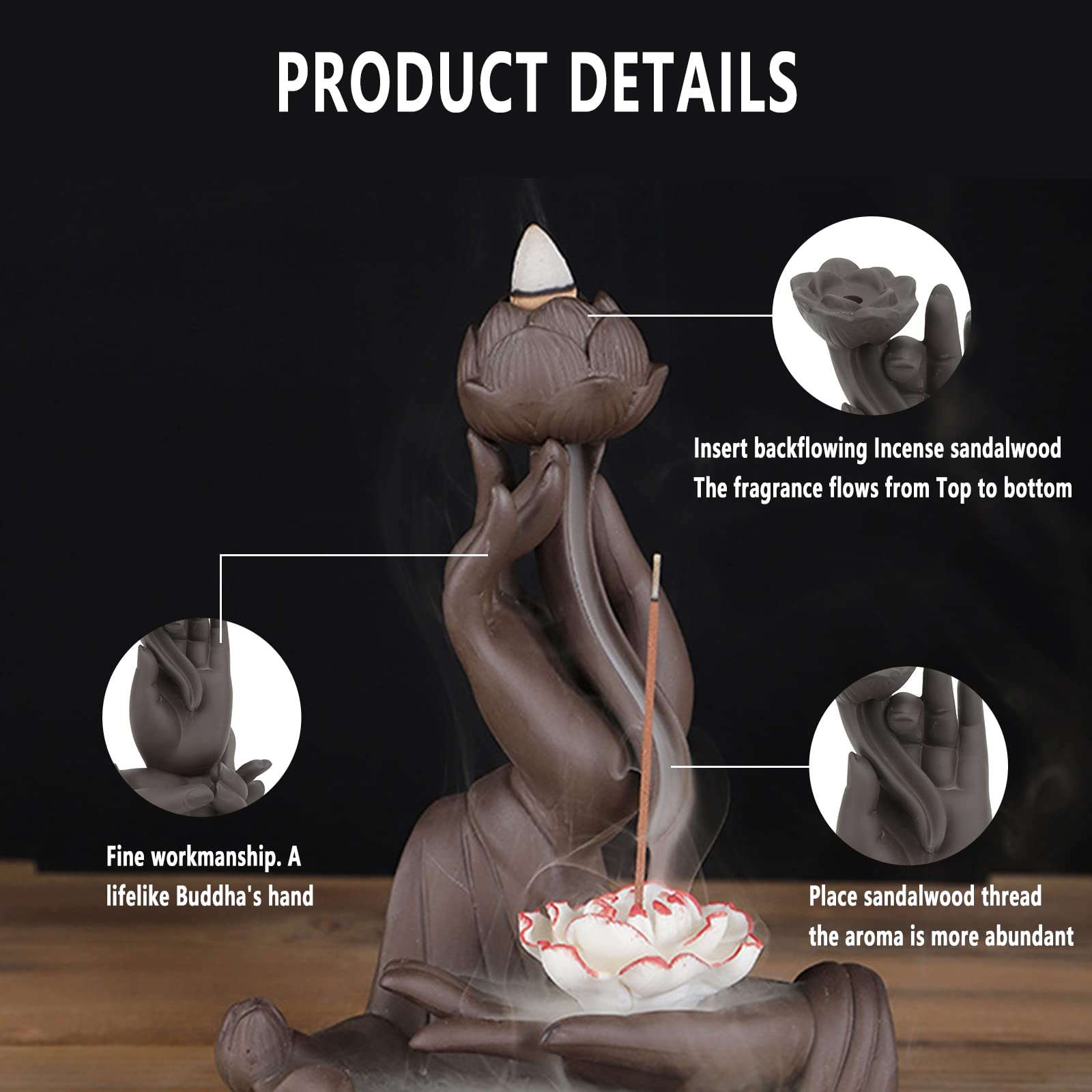 Boeddha Hand Waterval Wierookbranders Rook Waterval Matige Grootte Terugstromen Wierook Houder voor Slaapkamers Studies Kantoren Houder Terugstromen Wierook Valentijnsdag Cadeau
