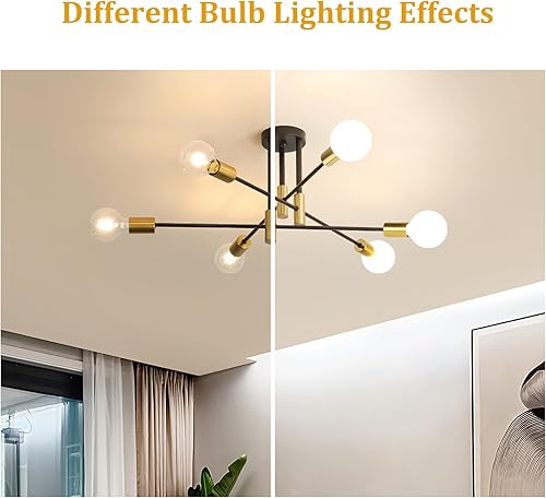 Vista 82 de DELIPOP Sputnik - Lámpara de techo Sputnik moderna de 4 luces negras y doradas, lámpara de techo E26 de metal industrial semiempotrada para Negro