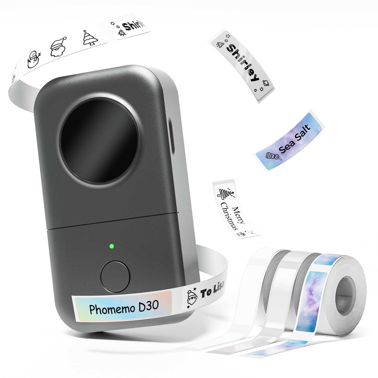 Phomemo D30 urządzenie do drukowania samoprzylepnych etykiet, Bluetooth, drukarka etykiet, minidrukarka etykiet z 3 rolkami, pudełko prezentowe, nadaje się do domu i biura - szara