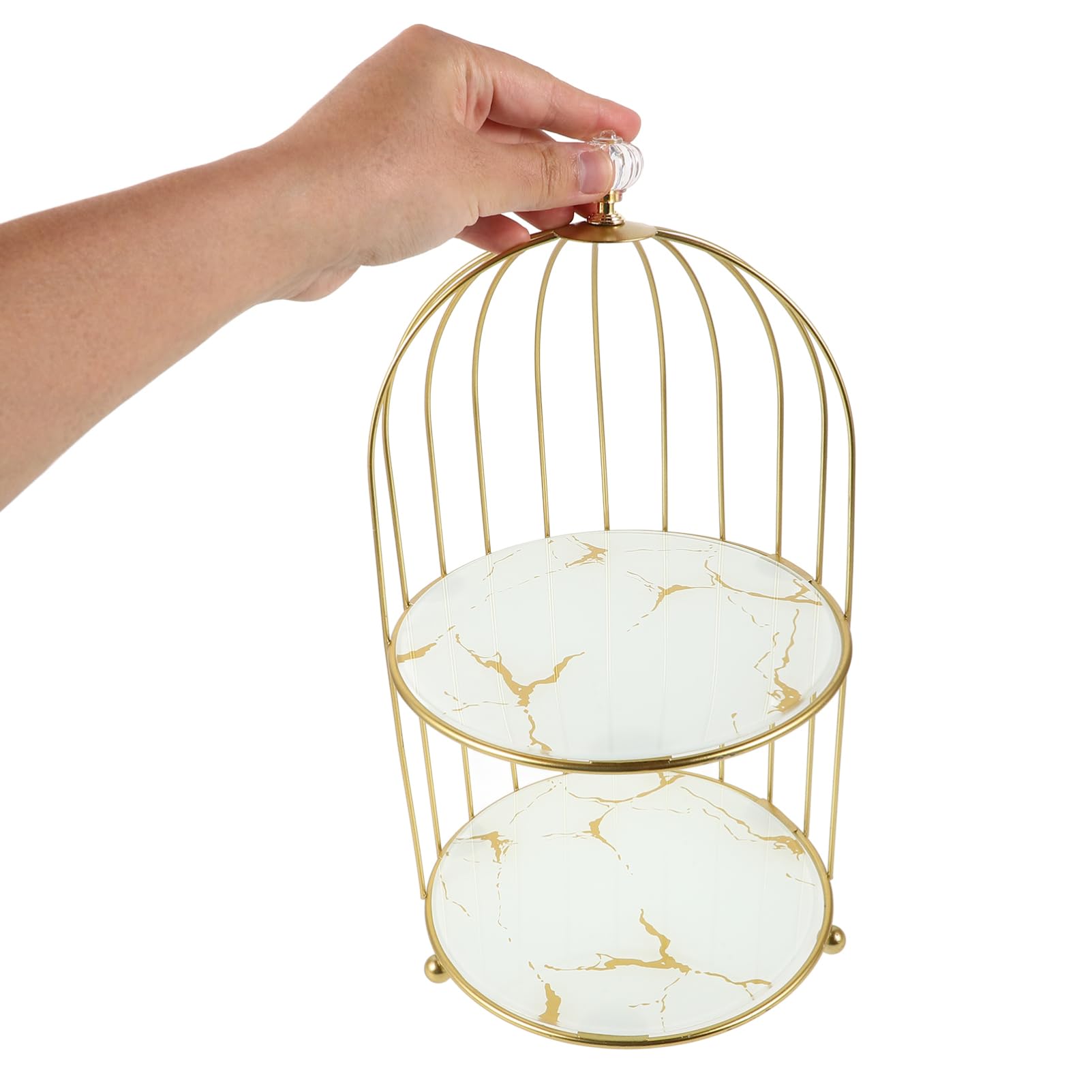 PréSentoir À GâTeaux Doré En MéTal 2 Niveaux Cage À Oiseaux Support GâTeau Pour FêTe Mariage Anniversaire Et Thé De L'AprèS-Midi