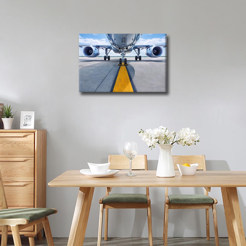 TISHIRON Aviation Canvas Art Wall Decor Airplane Turbine Bedroom Wall Art Pictures for Living Room Aircraft Twin Engine Wall Painting Modern Wall Art Stretched and Framed Ready to Hang 18x12in - Image 3