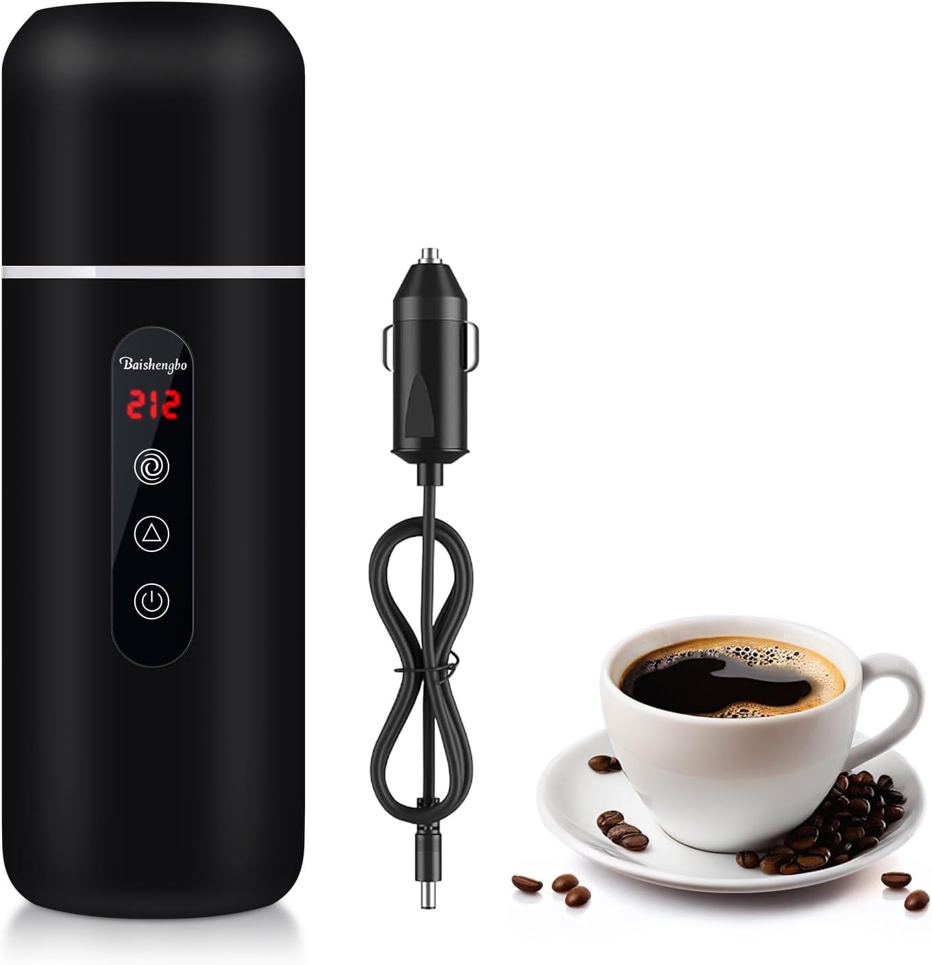 Car Kettle,Portable Electric Travel Kettle,12V/24V Car Coffee Warmer,420ML Hot Water Boiler,Small Hot Water Heater, Mini Hot Water Boiler with Built-in Magnetic Induction Stirring for Tea Coffee Milk