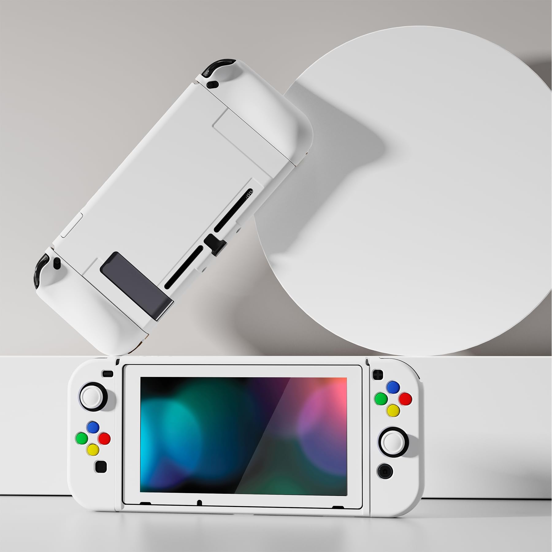 PlayVital ZealProtect Weiche Schutzhülle für Nintendo Switch Konsole Joy Con, Case Hülle Cover Zubehör für Nintendo Switch mit HD Klar Schutzfolie & Sticks Kappen & ABXY Richtungstastenkappen(Weiß) - 4