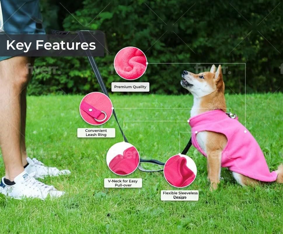 Image of JACKO & CO - Fleece Vest Dog Sweater with Leash Ring - Soft, Warm & Lightweight Pullover Coat for Small & Medium Dogs, Puppies & Cats - Cozy Fall /Winter /Spring Pet Jacket (Pink, X-Large 17-25lbs)