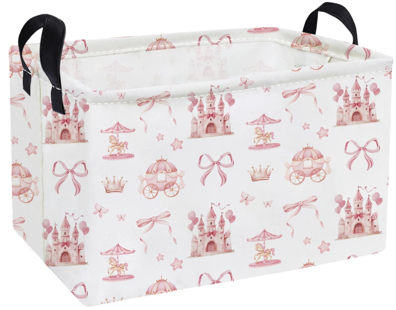 Essme Rectangular Pink Baskets,Girls Storage Box,Cute Basket for Kids with Handles for Room Decor, Book Bins,Shelf Basket.(Castle)