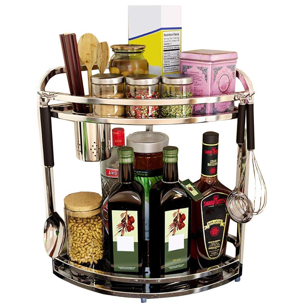MYUYEE Shelf, Kitchen Rack Stainless Steel Punch-Free Spice Rack Corner Rack Wall-Mounted Kitchen Supplies Storage Rack,34×24×43Cm,34×24×43Cm(41×29×43Cm)
