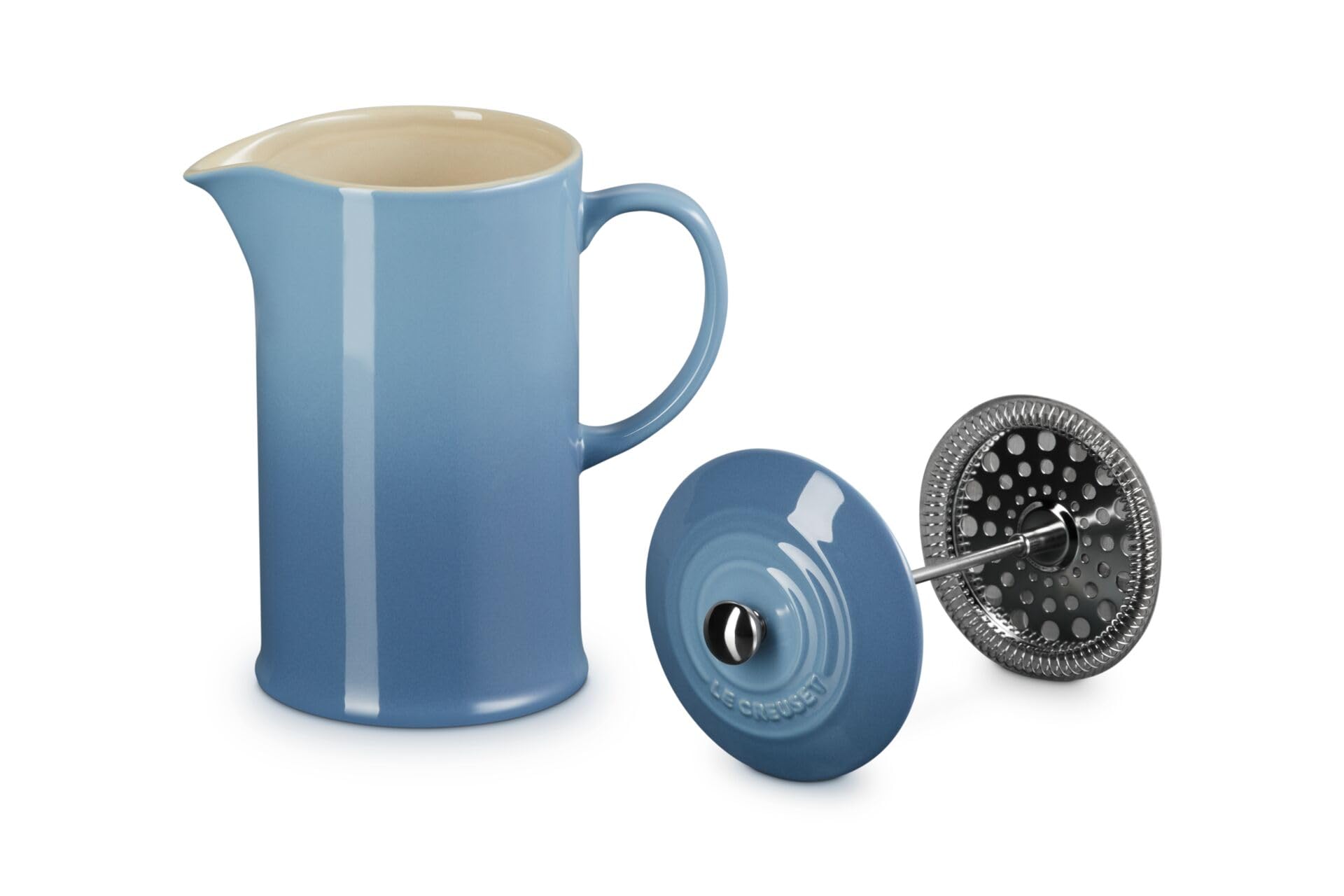 LE CREUSET Coffee Press in gres vetrificato con Pressa in Acciaio Inox, 1 L, Chambray, 60706084340003
