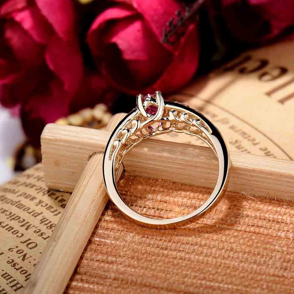 Vintage Solid 14K Rose Gold Natural Red Ruby Rings Promise Engagement for Women