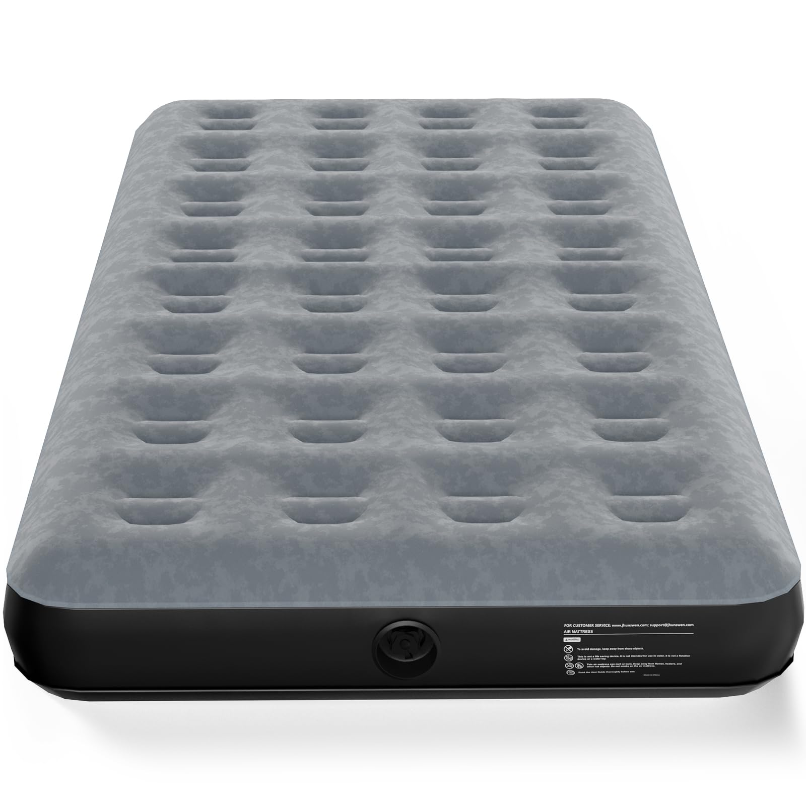 Camping Twin Air Mattress, 10" Raised Flocked Surface Air Mattress with Carry Bag, Easy to Inflate, Portable Inflatable Twin Air Bed for Tents Travel Home Guests, 330lb MAX (No Pump), Black Gray