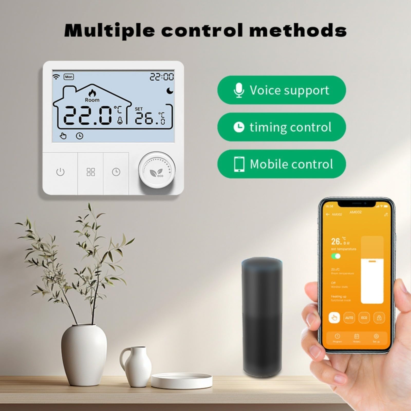 Controlador de temperatura WiFi para caldera colgante de pared, panel de termostato ABS de caldera combinada con aplicación móvil compatible con tuya (modelo regular)