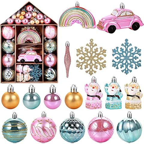 Weihnachtskugeln Weihnachtsbaumschmuck Deko Set,70Stück Kunststoff Weihnachtsbaumkugeln Box Cover