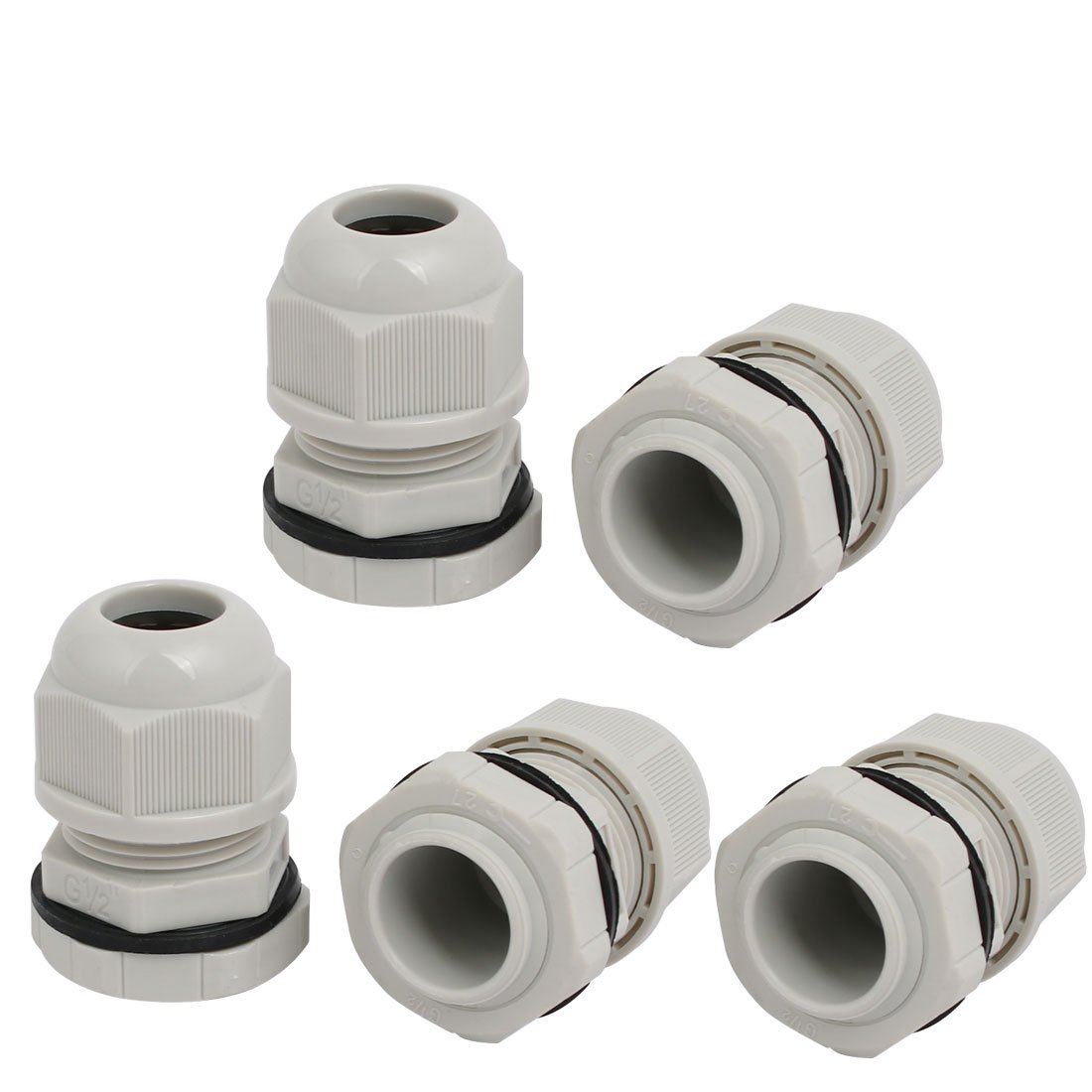 Aexit G1/2-inch 5.5mm Transmission Dia Nylon 2 Holes Adjustable Cables Gland Connector Gray 5pcs