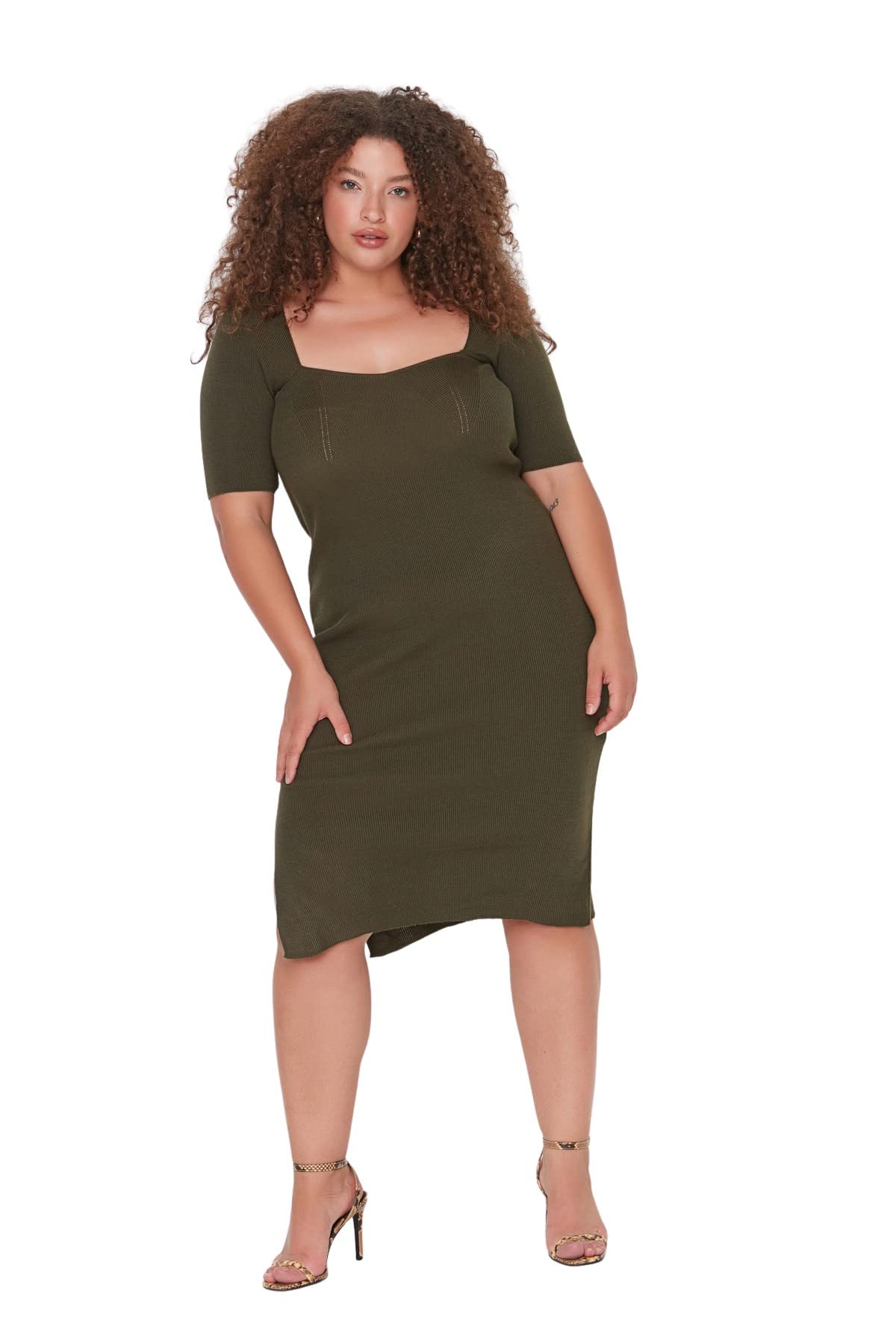 Trendyol Plus Size Dress - Khaki - Bodycone