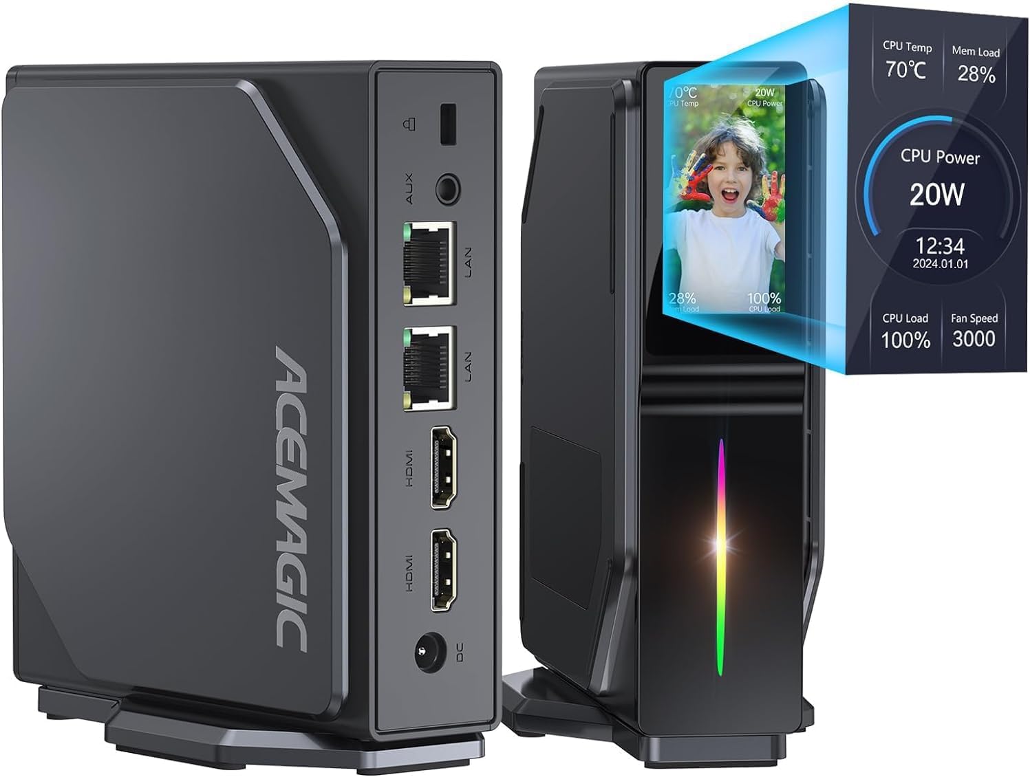 ACEMAGIC Mini PC with DIY LCD Display,Ιntel Alder Lake Ν95 Mini Computer Windows 11,16GB DDR4 512GB Rom Mini Desktop PC 4K,Dual Ethernet/2x HDMI /WiFi5/BT4.2 Small PC for School Business Office