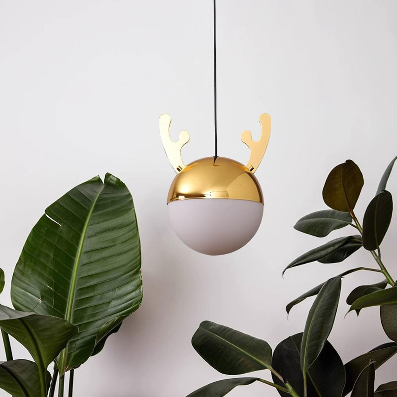 Lampada a sospensione creativa a forma di cartone animato per ristoranti, con vetro circolare dorato, stile multi-stile, attacco E14,luce calda a testa singola,lampadario da comodino,adatto per caffè